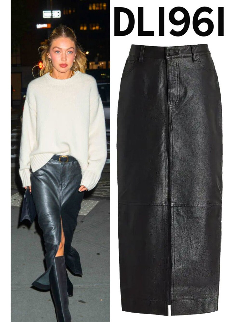 💥UBER SEXY!💥 DL1961 Asra 100%  Lamb Leather Front Slit Maxi Skirt in Obsidian